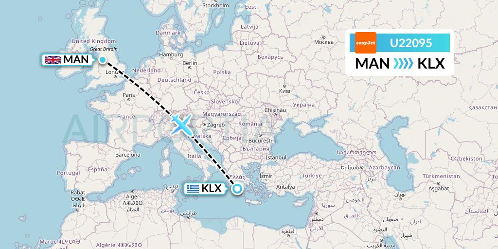 U22095 EasyJet Flight Map: Manchester to Kalamata