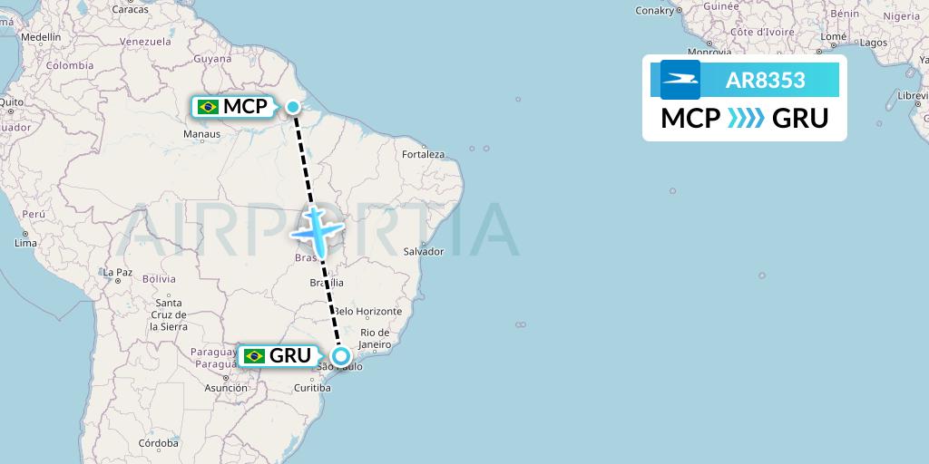AR8353 Aerolineas Argentinas Flight Map: Macapa to Sao Paulo