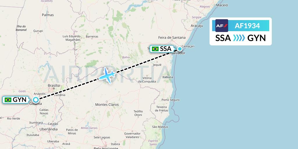 AF1934 Air France Flight Map: Salvador to Goiania