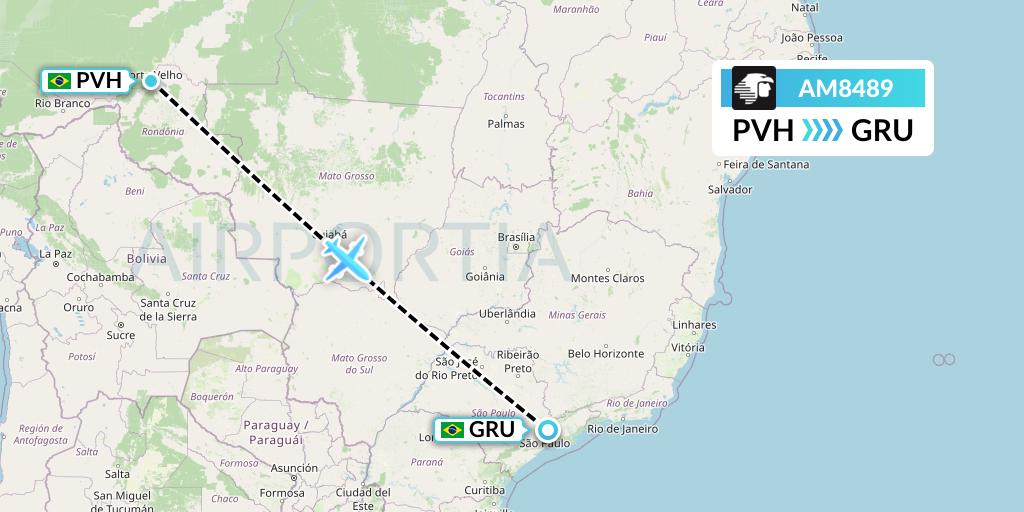 AM8489 Aeromexico Flight Map: Porto Velho to Sao Paulo