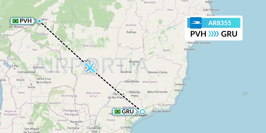 AR8355 Aerolineas Argentinas Flight Map: Porto Velho to Sao Paulo