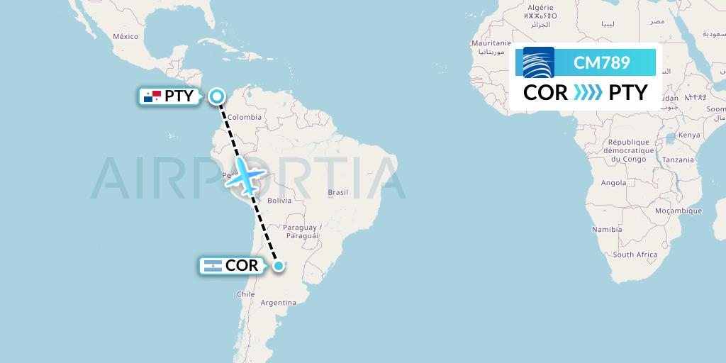 CM789 Copa Airlines Flight Map: Cordoba to Panama City