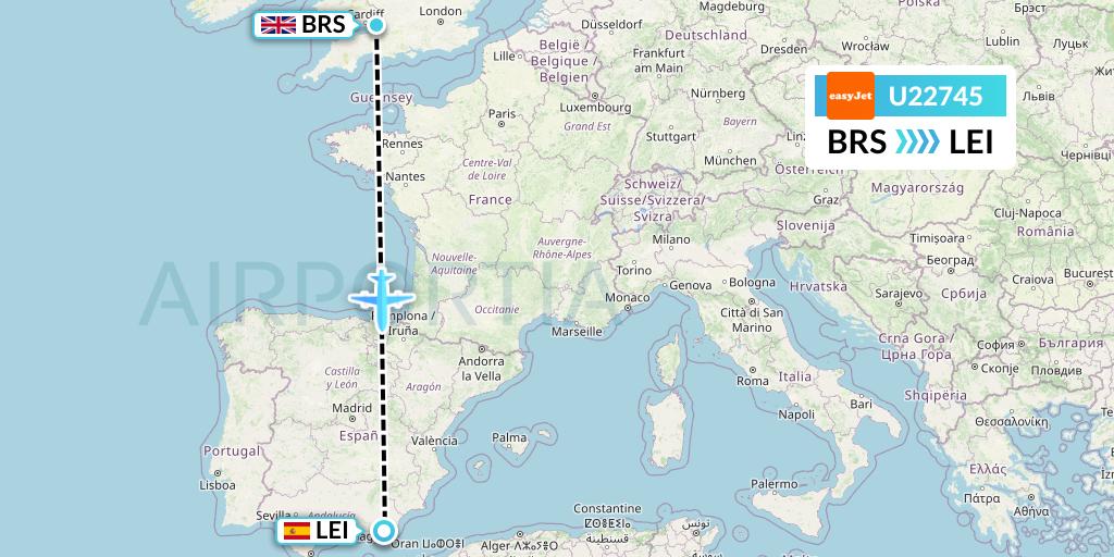 U22745 EasyJet Flight Map: Bristol to Almeria