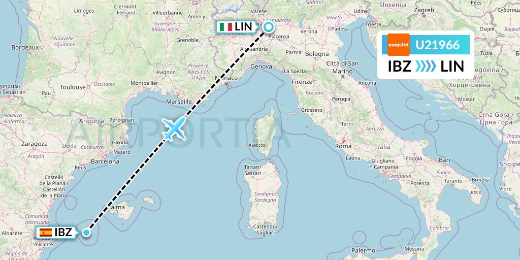 U21966 EasyJet Flight Map: Ibiza to Milan