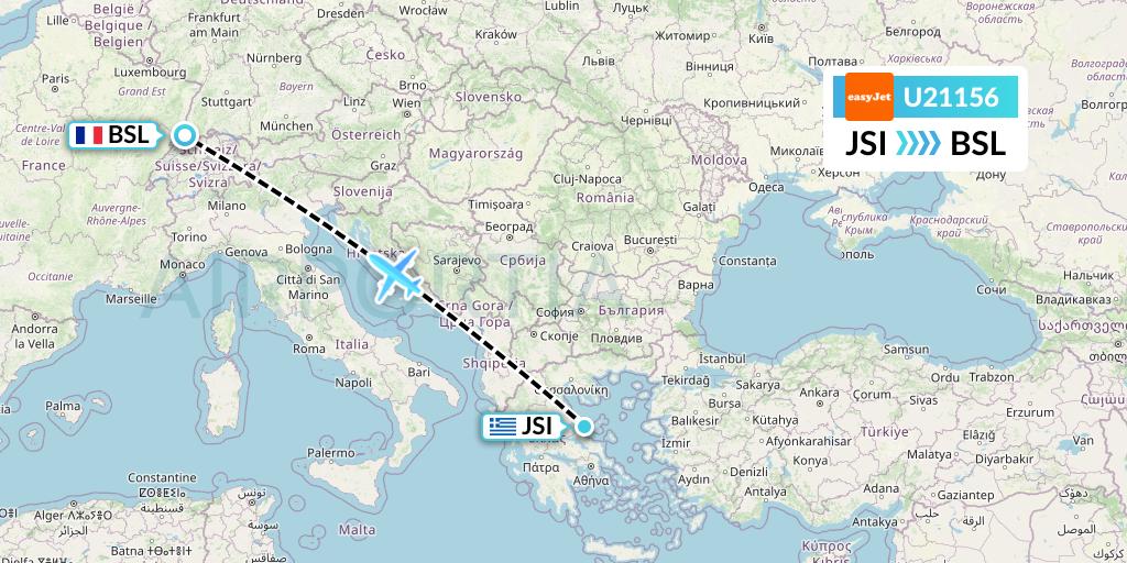 U21156 EasyJet Flight Map: Skiathos to Basel