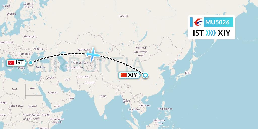 MU5026 China Eastern Airlines Flight Map: Istanbul to Xi'an