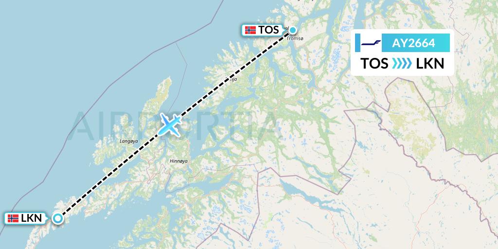 AY2664 Finnair Flight Map: Tromso to Leknes