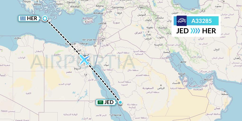 A33285 Aegean Airlines Flight Map: Jeddah to Heraklion