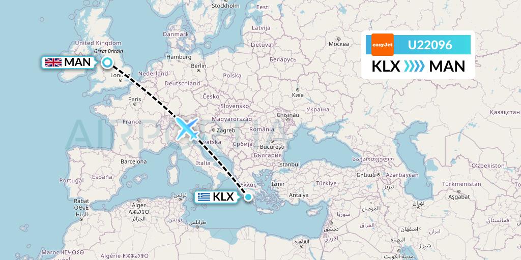 U22096 EasyJet Flight Map: Kalamata to Manchester