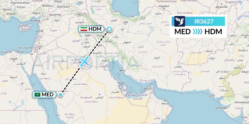 IR3627 Iran Air Flight Map: Medina to Hamadan
