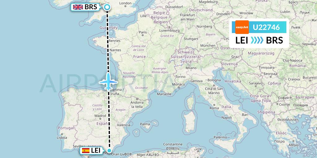 U22746 EasyJet Flight Map: Almeria to Bristol