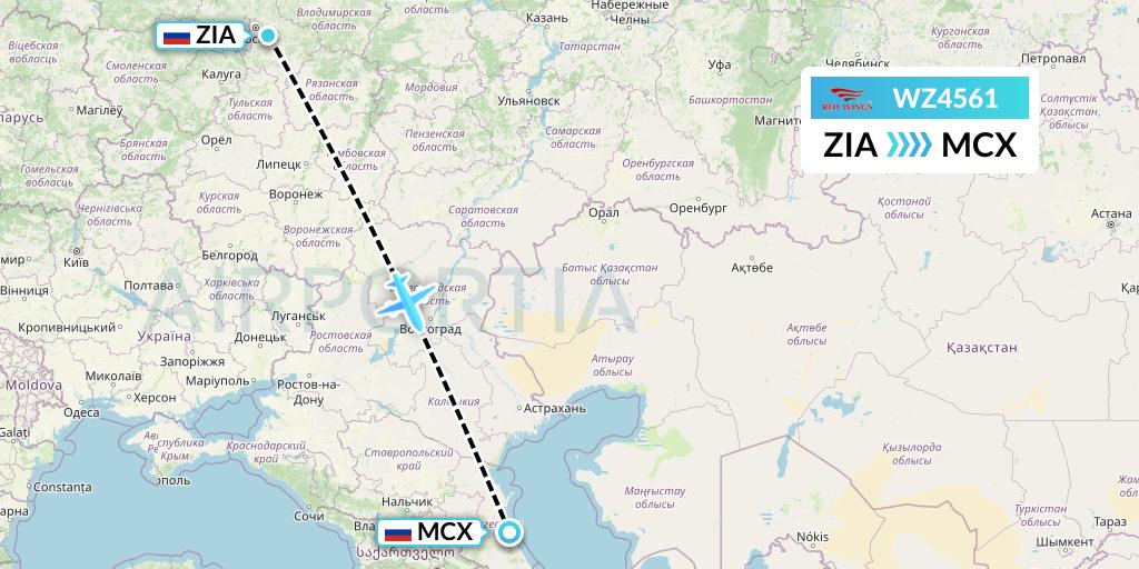 WZ4561 Red Wings Flight Map: Moscow to Makhachkala