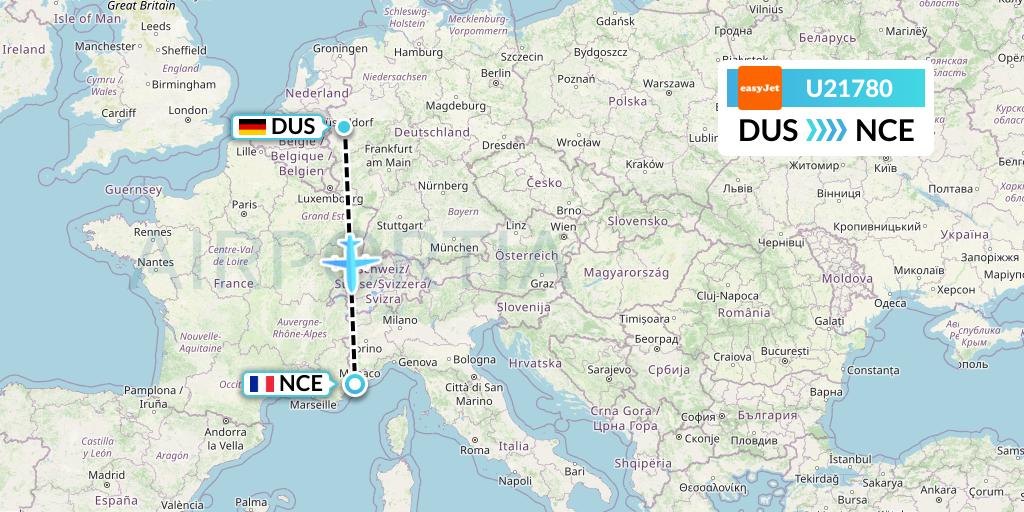 U21780 EasyJet Flight Map: Dusseldorf to Nice