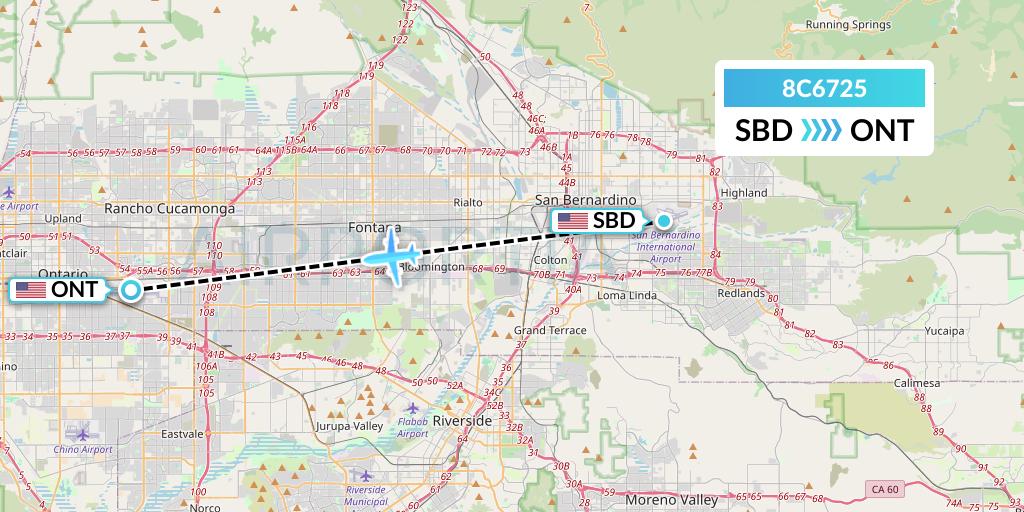 8C6725 Air Transport International Flight Map: San Bernardino to Ontario