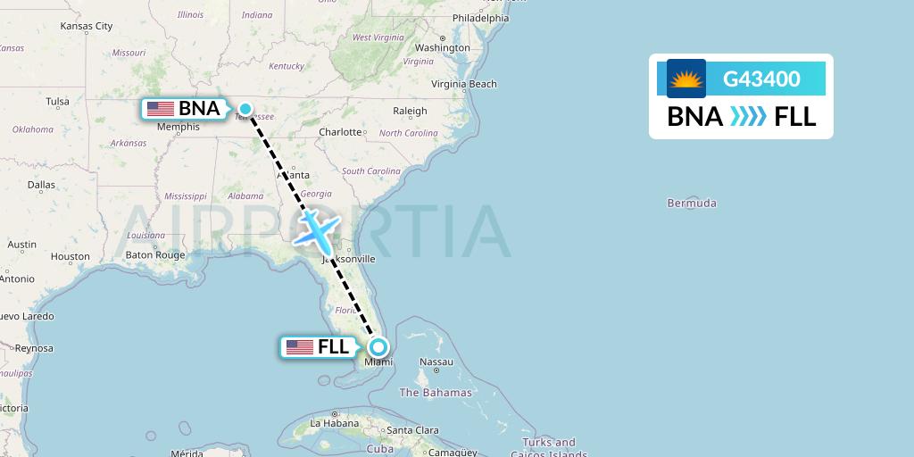 G43400 Allegiant Air Flight Map: Nashville to Fort Lauderdale