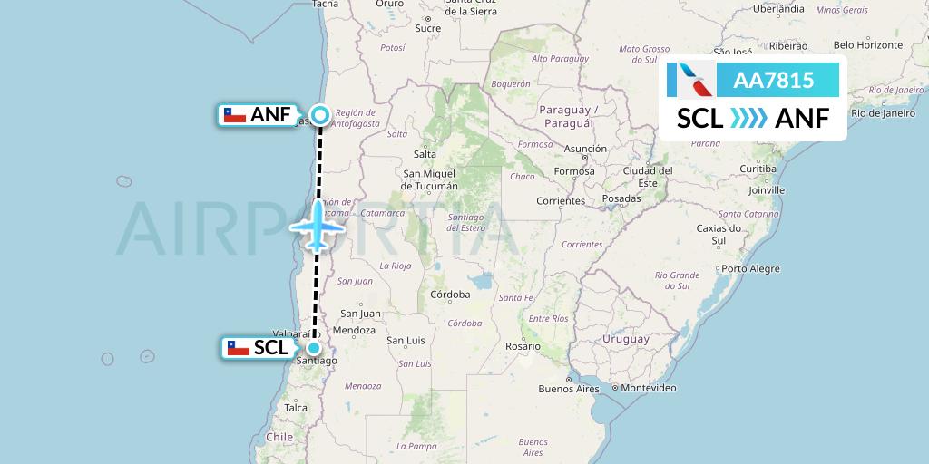AA7815 American Airlines Flight Map: Santiago to Antofagasta