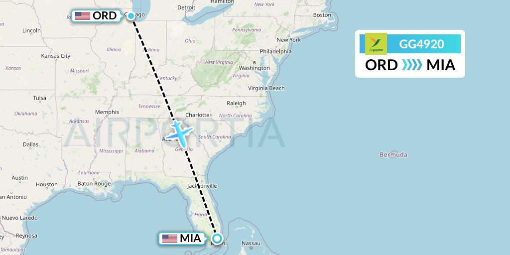 GG4920 Sky Lease 1 Flight Map: Chicago to Miami