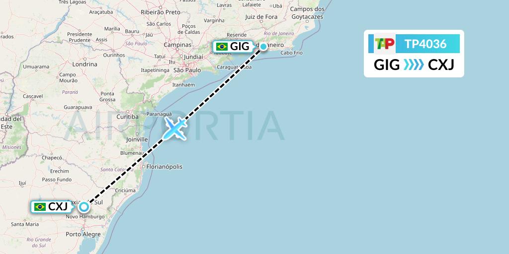 TP4036 TAP Portugal Flight Map: Rio de Janeiro to Caxias do Sul