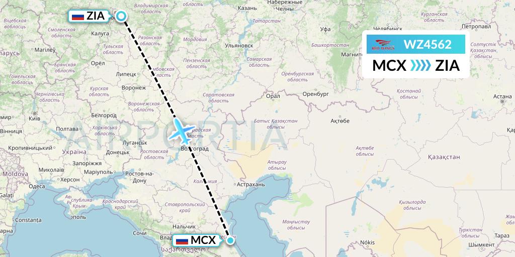 WZ4562 Red Wings Flight Map: Makhachkala to Moscow
