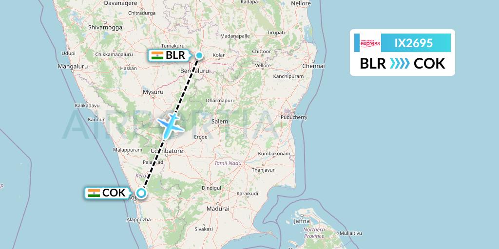 IX2695 Air India Express Flight Map: Bangalore to Cochin