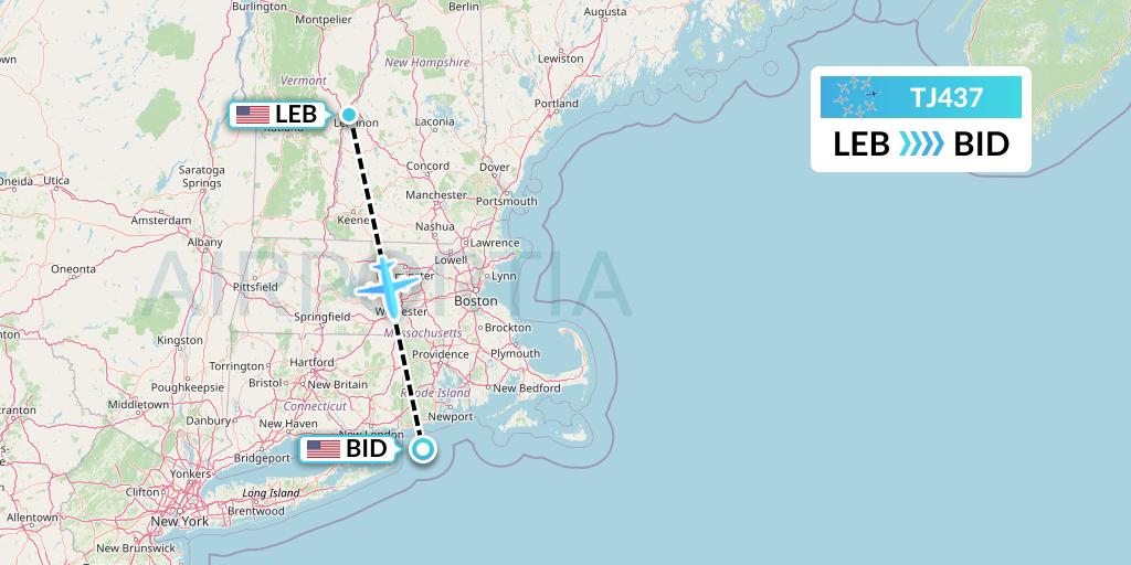 TJ437 Tradewind Aviation Flight Map: Lebanon to Block Island