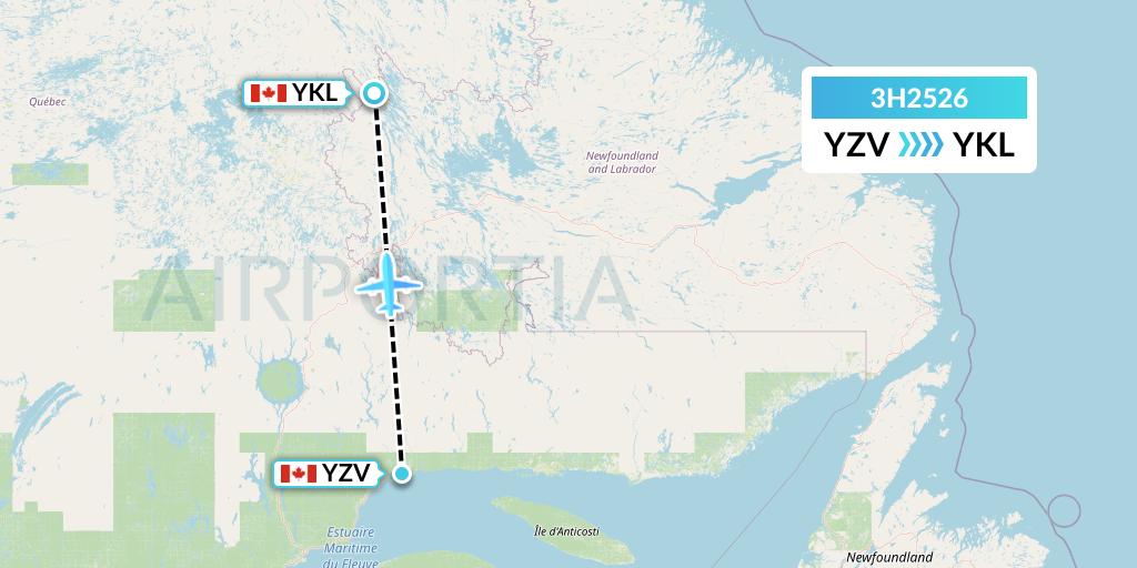 3H2526 Air Inuit Flight Map: Sept-Iles to Schefferville