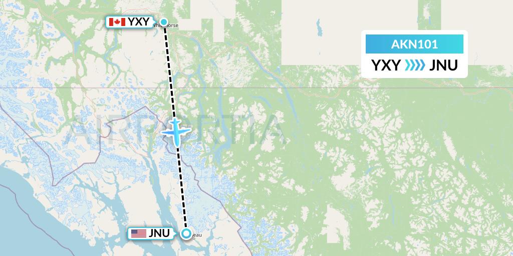 AKN101 Alkan Air Flight Map: Whitehorse to Juneau