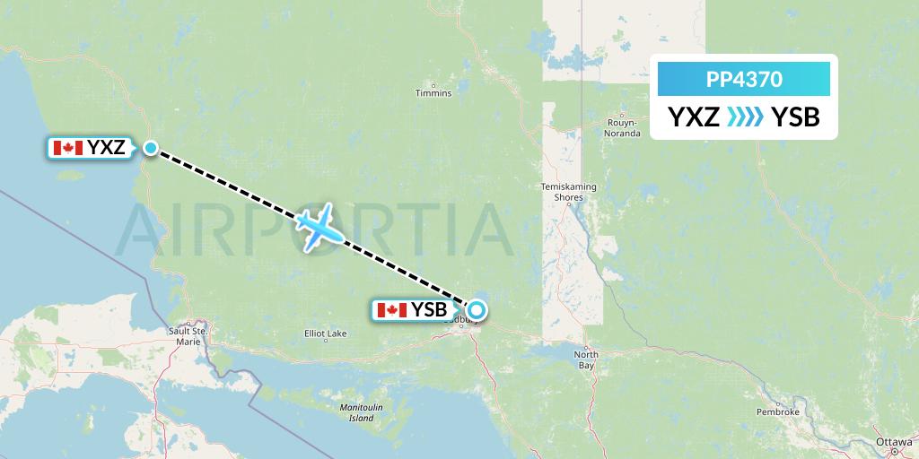 PP4370 Jet Aviation Business Jets Flight Map: Wawa to Sudbury