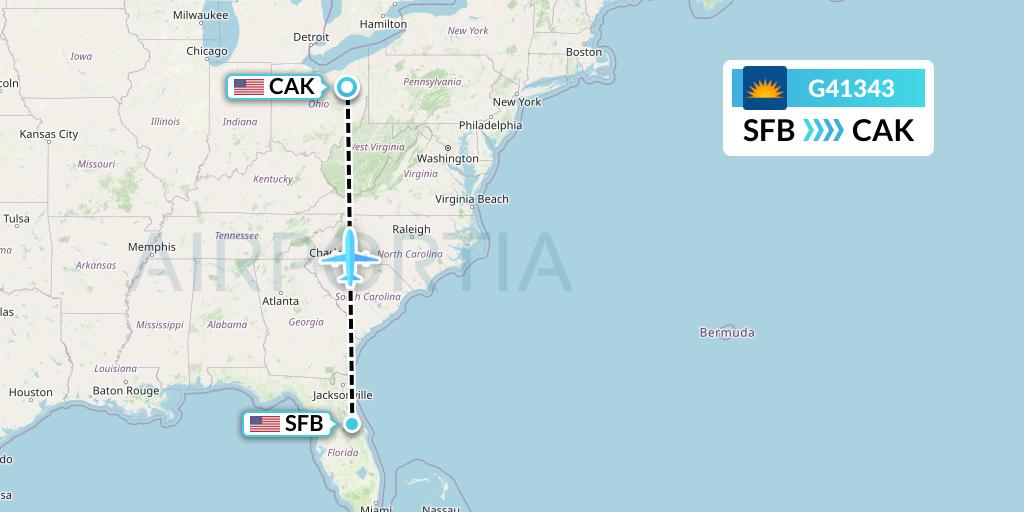 G41343 Allegiant Air Flight Map: Orlando to Akron