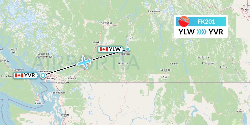 FK201 Kelowna Flightcraft Air Flight Map: Kelowna to Vancouver