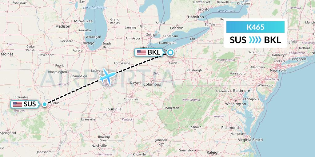 K465 Kalitta Air Flight Map: St. Louis to Cleveland
