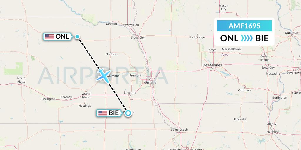 AMF1695 Ameriflight Flight Map: Oneill to Beatrice