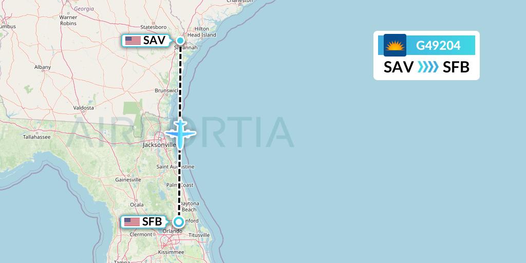 G49204 Allegiant Air Flight Map: Savannah to Orlando