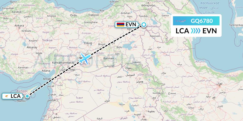 GQ6780 Sky Express (Greece) Flight Map: Larnaca to Yerevan
