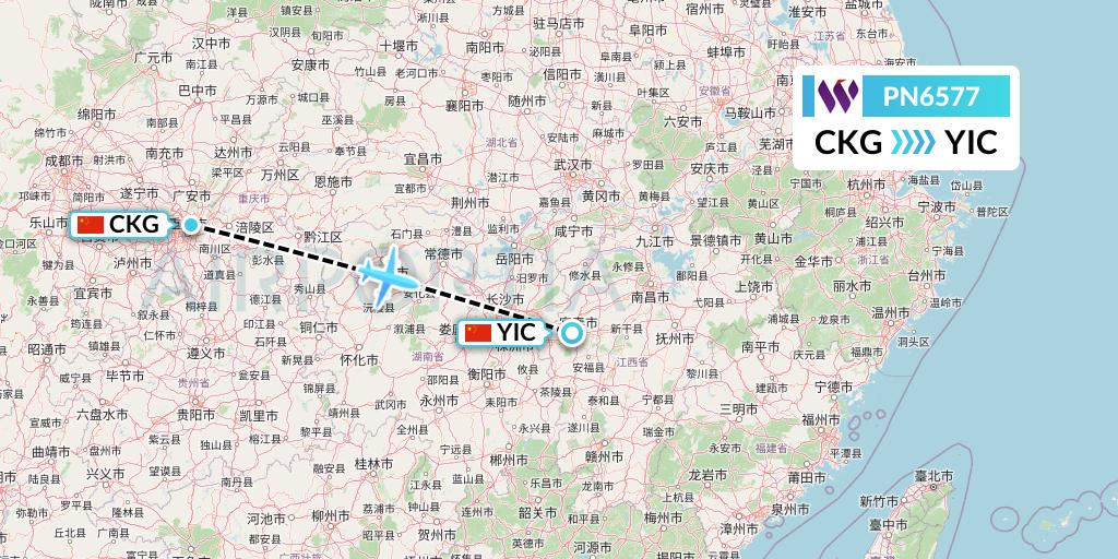 PN6577 China West Air Flight Map: Chongqing to Yichun