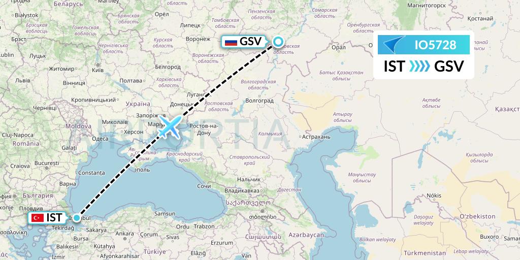 IO5728 IrAero Flight Map: Istanbul to Saratov