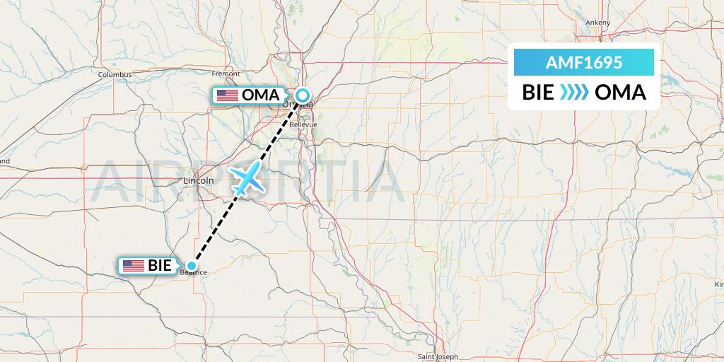 AMF1695 Ameriflight Flight Map: Beatrice to Omaha