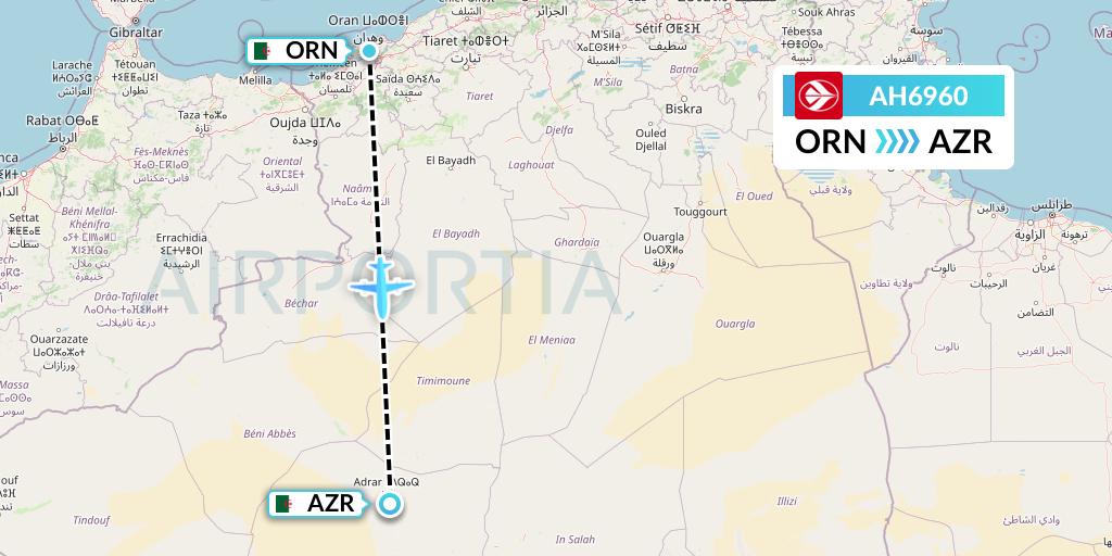 AH6960 Air Algerie Flight Map: Oran to Adrar