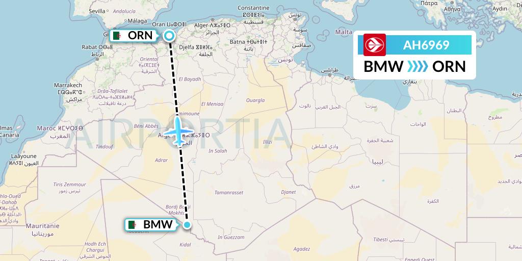 AH6969 Air Algerie Flight Map: Bordj Badji Mokhtar to Oran