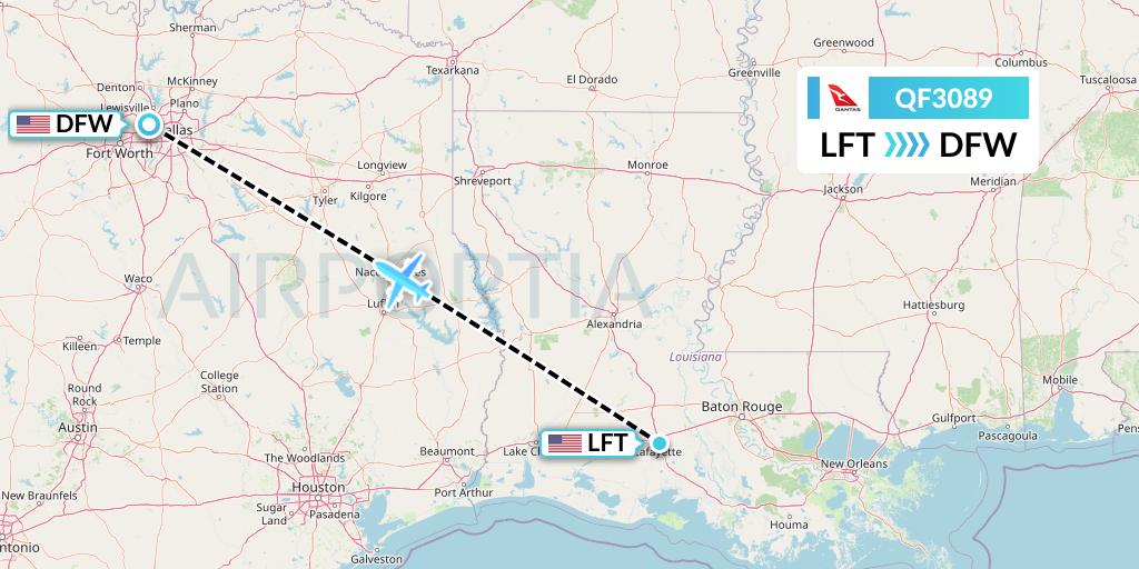 QF3089 Qantas Flight Map: Lafayette to Dallas