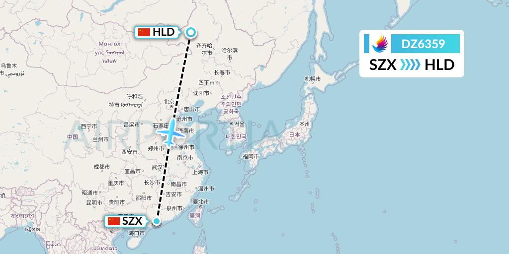 DZ6359 Donghai Airlines Flight Map: Shenzhen to Hailar