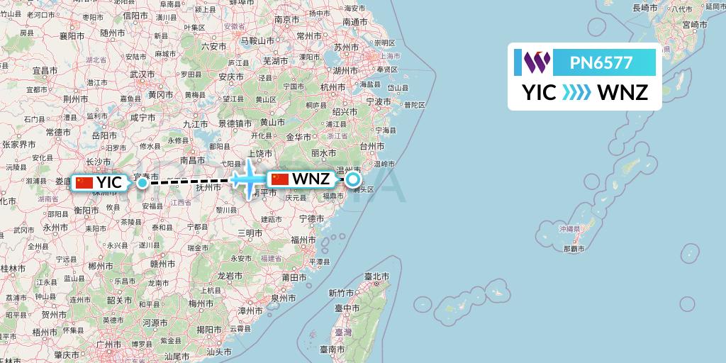 PN6577 China West Air Flight Map: Yichun to Wenzhou