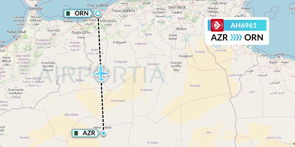 AH6961 Air Algerie Flight Map: Adrar to Oran