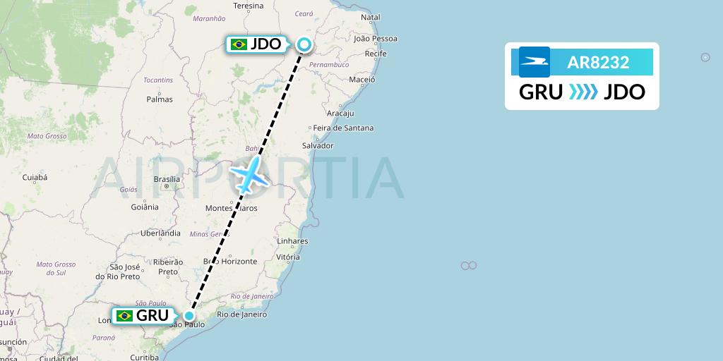 AR8232 Aerolineas Argentinas Flight Map: Sao Paulo to Juazeiro Do Norte