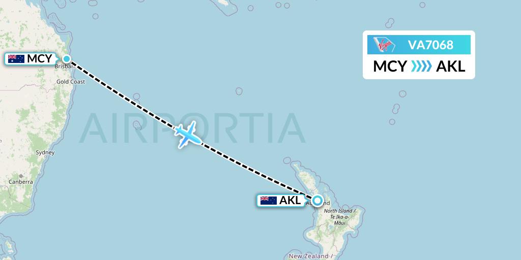 VA7068 Virgin Australia Flight Map: Sunshine Coast to Auckland