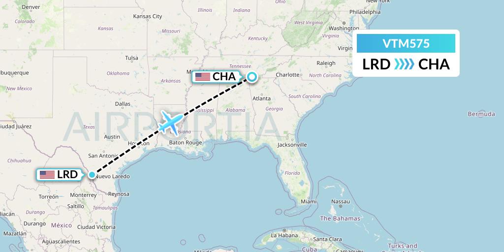 VTM575 Aeronaves TSM Flight Map: Laredo to Chattanooga
