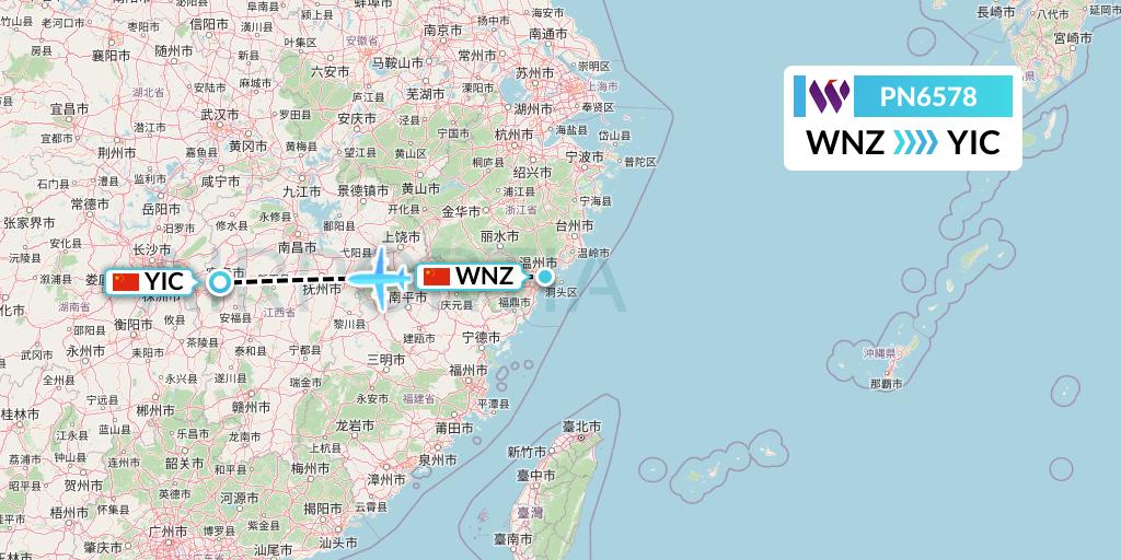 PN6578 China West Air Flight Map: Wenzhou to Yichun