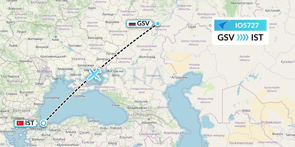 IO5727 IrAero Flight Map: Saratov to Istanbul