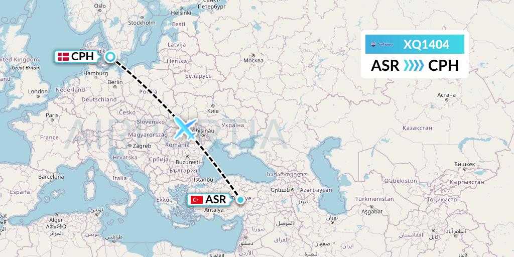 XQ1404 SunExpress Flight Map: Kayseri to Copenhagen