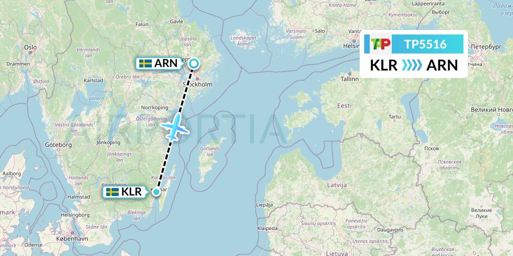 TP5516 TAP Portugal Flight Map: Kalmar to Stockholm